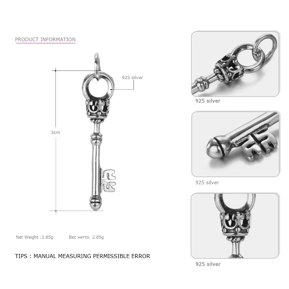e-Manco 925 Sterling Silver Key Pendant Necklace Wholesale Romantic Crown Pendant New Arrival Best Gifts