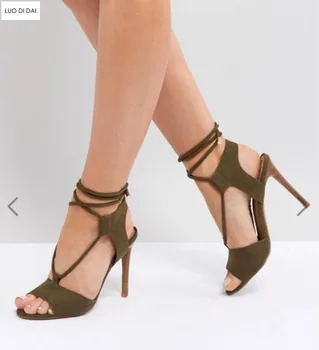 

2019 fashion women suede leather sandals lace up high heels party shoes gladiator sandals dress shoe sexy peep toe sandals
