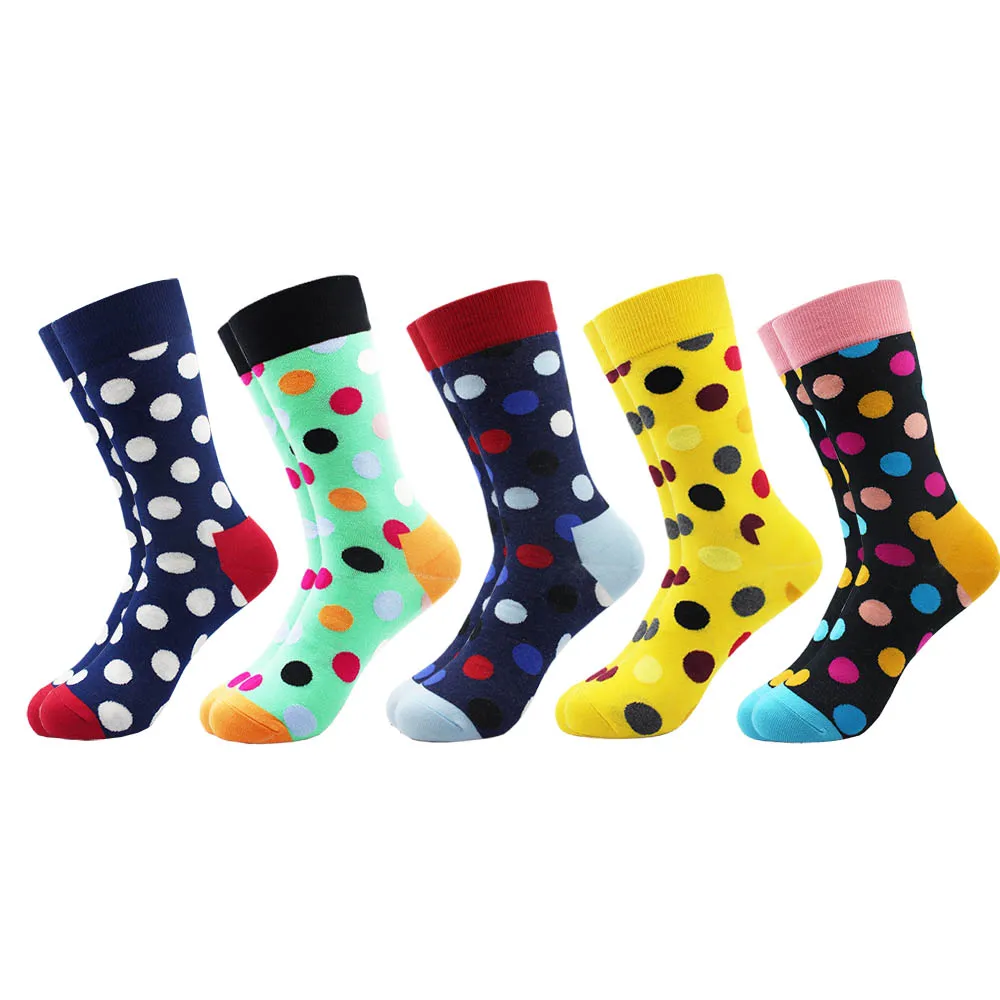 5 пар/лот Для мужчин; длинные гольфы Happy Socks Цветной Геометрия узор хлопок высокое качество смешные свадебные носки скейтбордиста