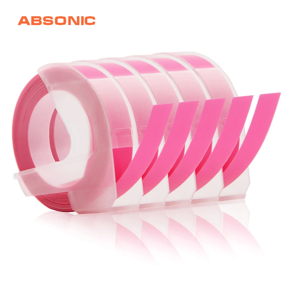 

Absonic 5pcs 9mm 3D Embossing Label Tape For Dymo 1610 Manual Label Printer For Korea Motex E101 Maker White on Fluorescent Pink