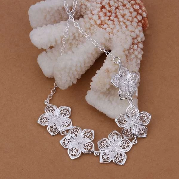 Посеребренное ожерелье s& Кулоны, 925 ювелирное серебро, ожерелье Снежный Цветок SMTN336
