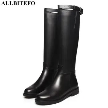 

ALLBITEFO large size:34-42 genuine leather thick heel women knee high boots new winter women boots snow long girls boots