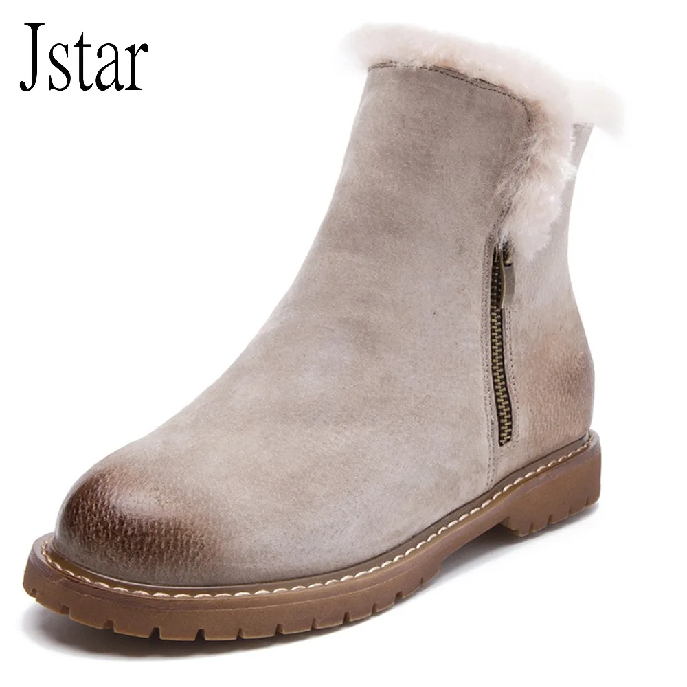 2017 New Fashion Snow boots Women boots 100% Genuine Leather  boots Thick Plush Natural Fur Warm Wool shoes woman  Winter Boots