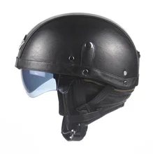 2016 Popular Motorcycle Motorbike Rider Half Open Face PU Leather Helmet Visor With Collar