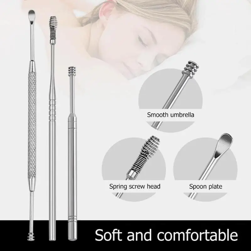 7pcs/set Ear Wax Pickers Cleaner Stainless Steel Earpick Wax Remover Curette Care Ear Pick Cleaner Ear Cleaner Spoon Clean Tool 2