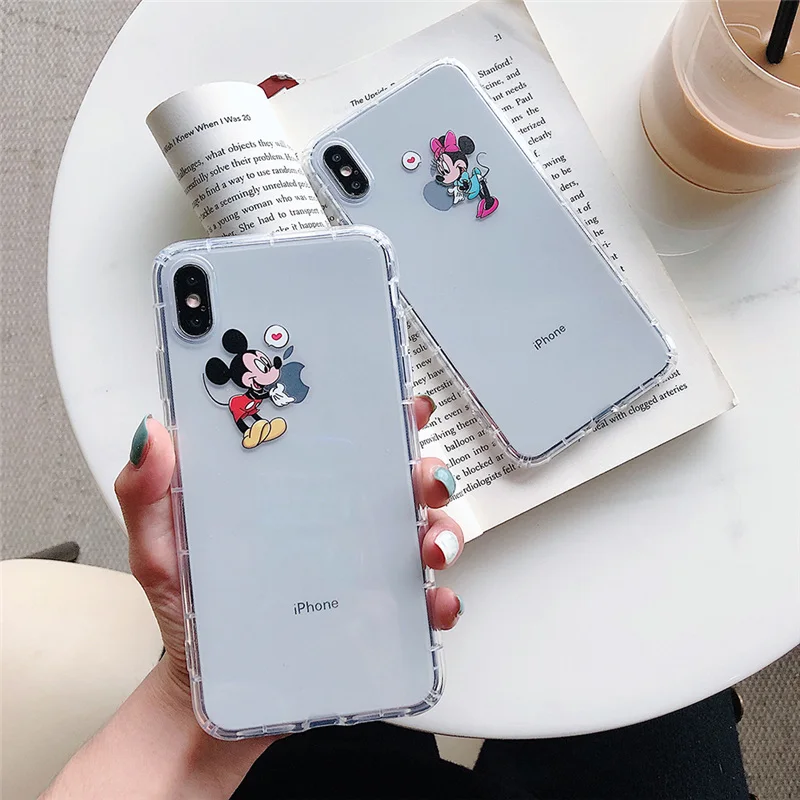 

Air cushion anti-knock mickey case for iphone 6s 6 8 7 case transparent love heart minnie cute women cover for iphone xsmax x xr