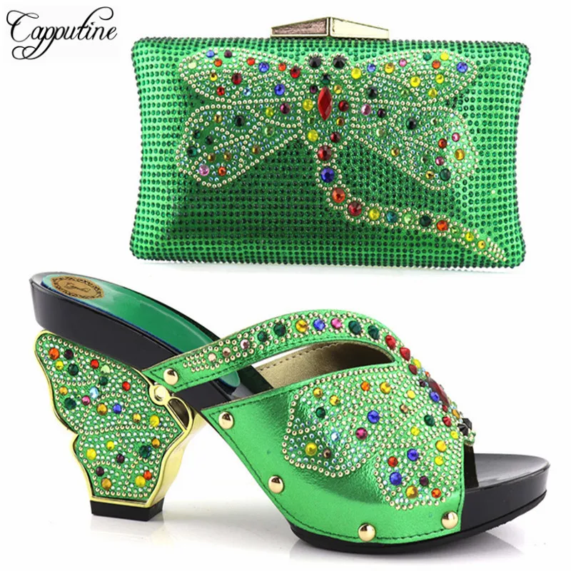 

Capputine 9CM High Pumps Hot Selling Italian Shoes With Matching Bag Latest Rhinestone African Women Shoes And Bag Set For Party