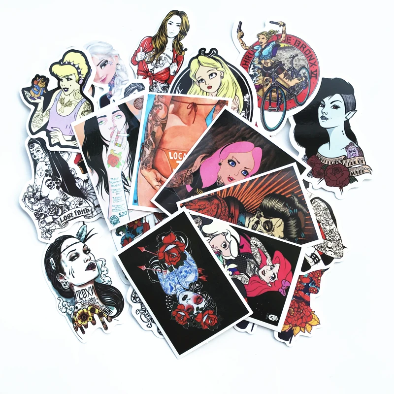 50PCS Sexy Tattoo Beauty Sticker Luggage Trolley Case Laptop Tide Brand Guitar Skateboard Personality Stickers Waterproof | Игрушки и