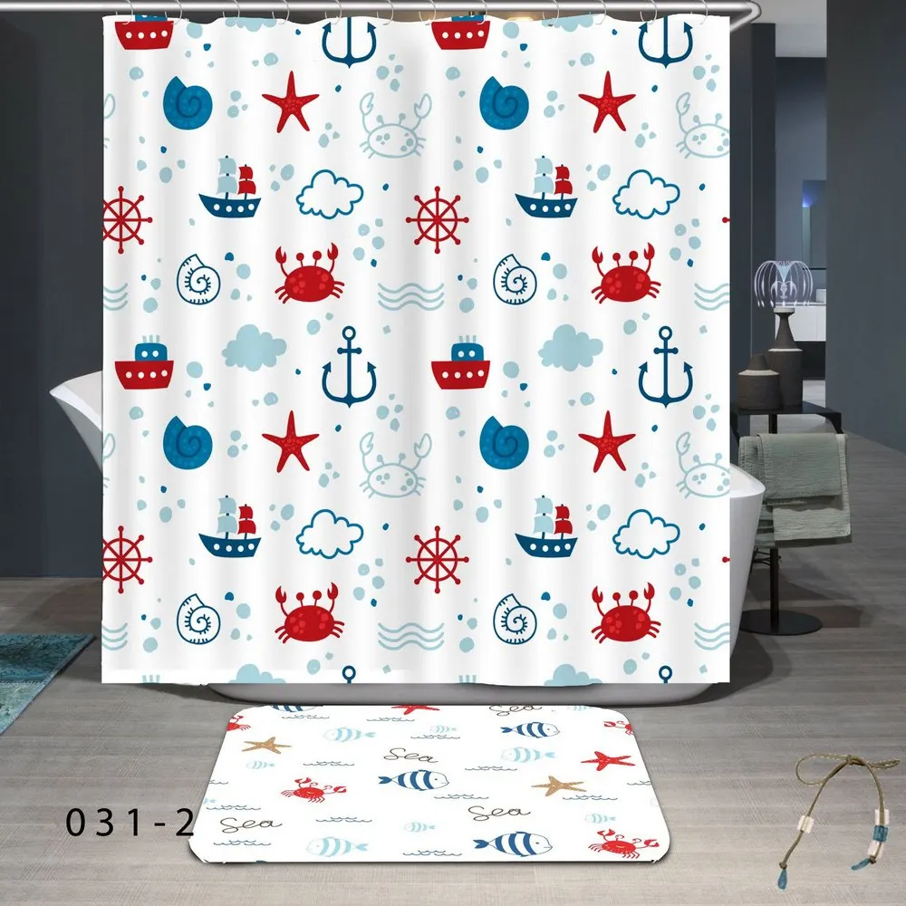

New Shower Curtain Cartoon Alpaca Pattern Polyester Waterproof Shower Curtains With Non-slip Floor Mat Bath Curtain Set