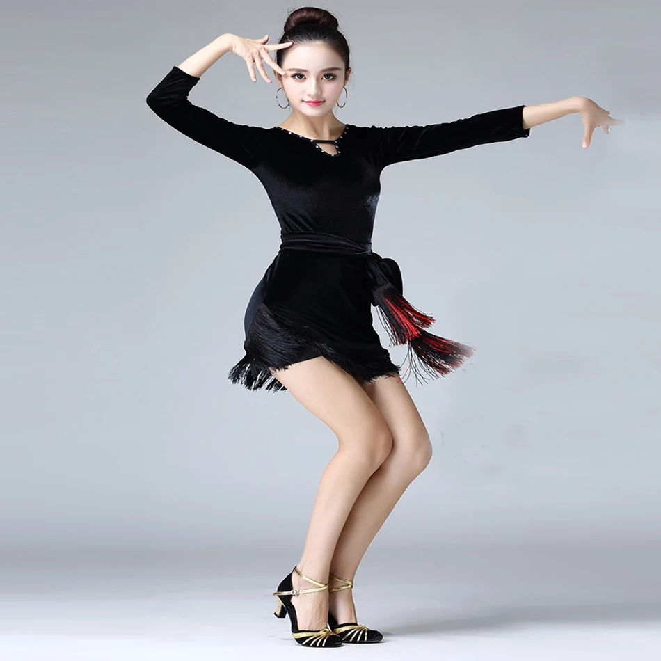 Songyuexia осень/зима женщина Латинской Танцы платье для сцены взрослый Pleuche практика латинская юбка для танцев Латинской Танцы платья