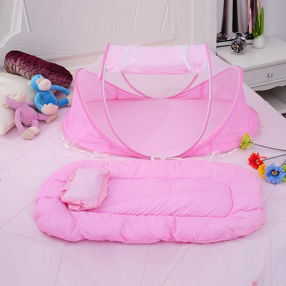 3 шт./компл. розовая детская Колыбелька сетка складная детская музыка москитные сетки Кровать Матрас Подушка Детская кроватка для детской