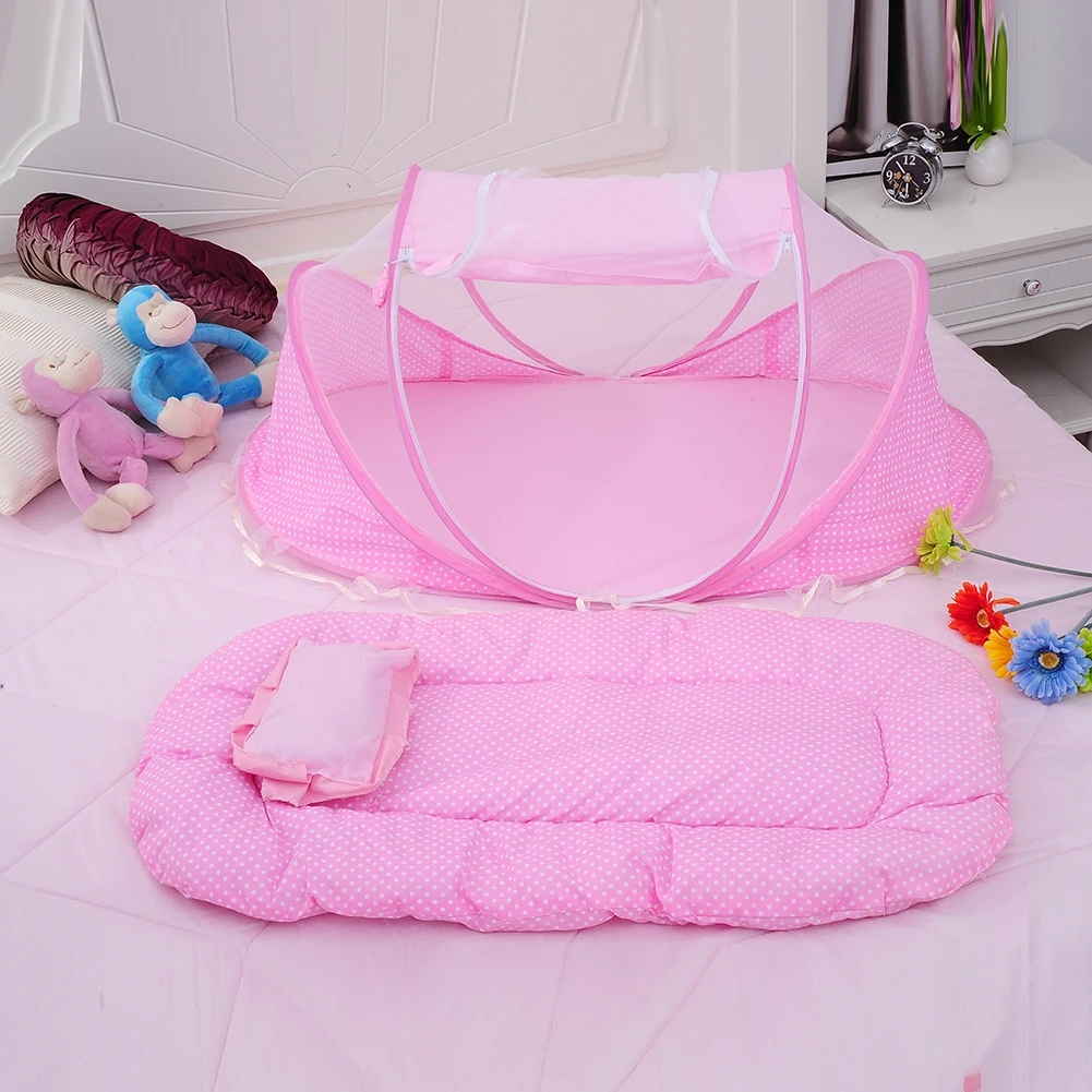 3pcs/Set Pink Baby Bedding Crib Netting Folding Baby Music Mosquito Nets Bed Mattress Pillow Baby Crib for Baby Bed Accessories