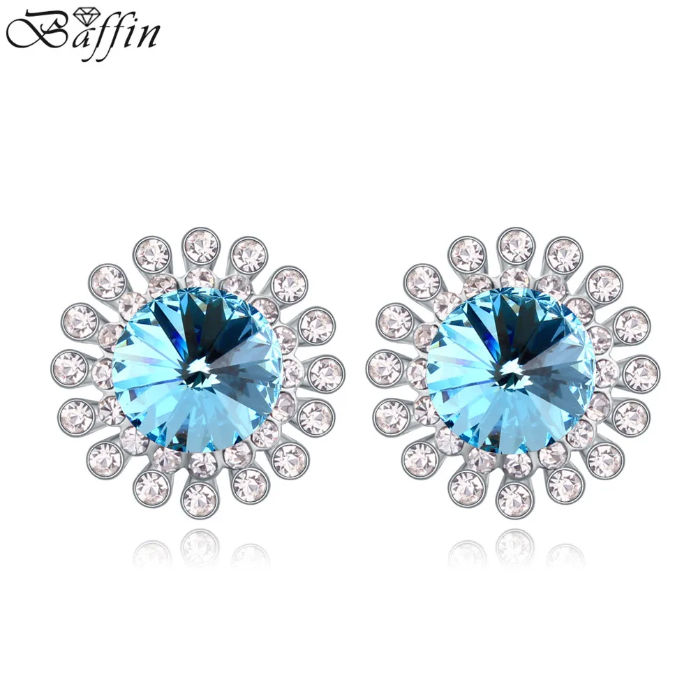 

High Quality Crystal Sunflower Stud Earrings Made with Austria Elements Silver Color Piercing Jewelry for Women Party Joyas