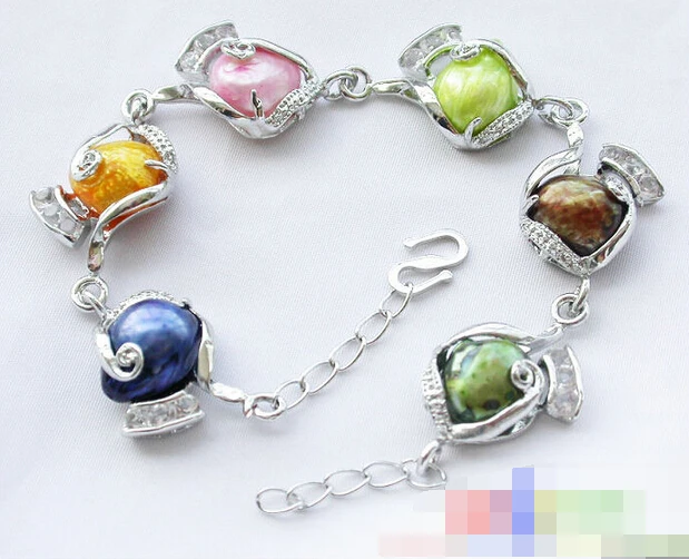 

free shipping 08798 baroque multicolor FRESHWATER PEARL bracelet