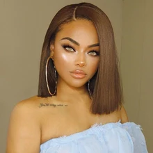Light Brown Short Bob Lace Front Human Hair Wigs For Women Brazilian Remy Silky Straight Black