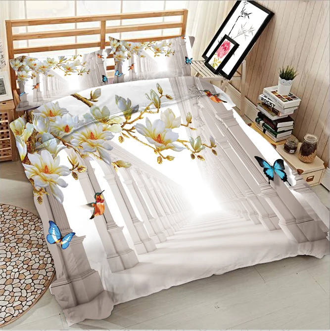 

Walkway embossed white flowers 3d effect photo bed linen can be customized photo pattern