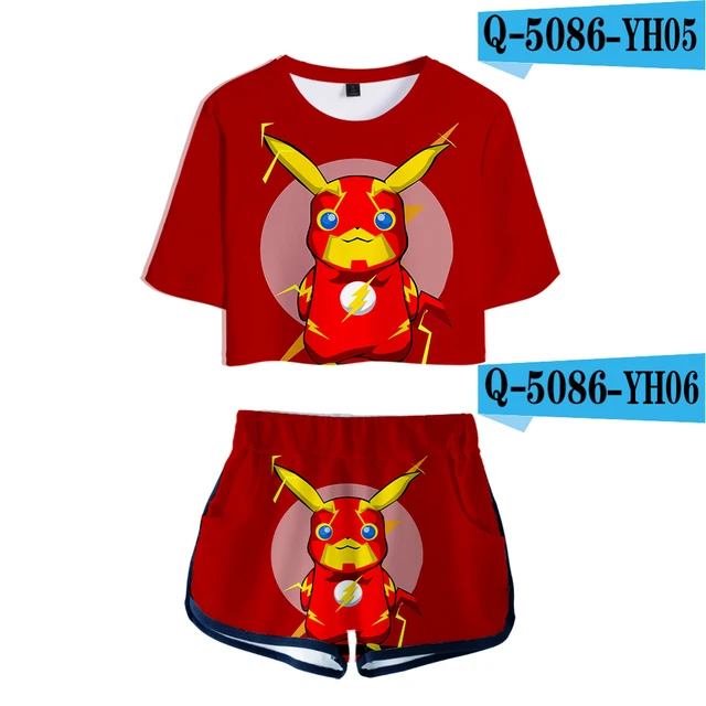 Summer Pokemon Go Anime Pikachu 3d Two Pieces Sets Women Sexy Crop Tops Shorts Pants Girl Elastic Waist Tracksuit Women Women S Sets Aliexpress