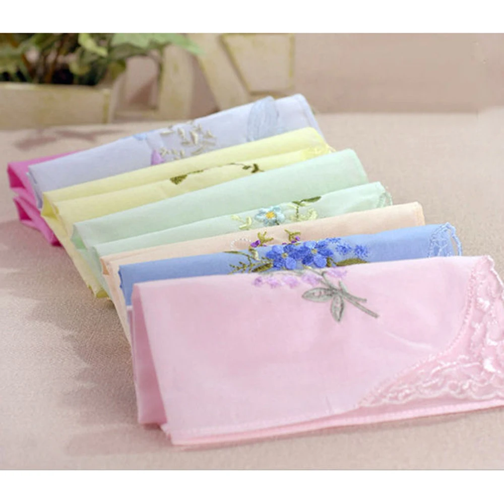  Handkerchief 12 Pcs Cotton Floral Embroidered Scarf Printed Lace Square Towel Women Children Scarf 