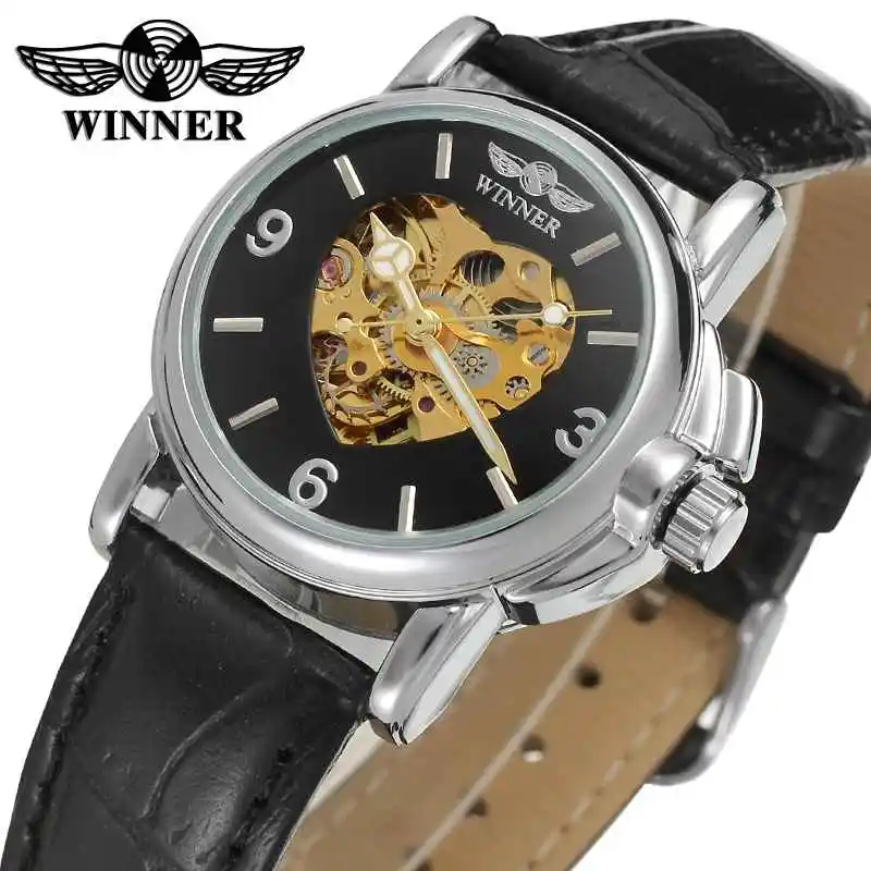 

WINNER Women Watch Classic Skeleton Heart Sharp Lady Wristwatch Automatic Mechanical Female Clock Fashion relogio feminino 0169