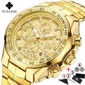 Image 1 - Relogio Masculino bilek saatler Mens 2019 üst marka lüks WWOOR altın Chronograph erkek saatler altın büyük kadran erkek kol saati
