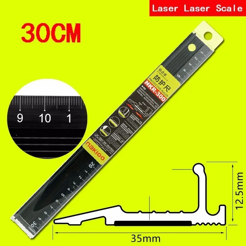 20 см 30 см 45 см Лазерная калибровка алюминиевый сплав линейка Студенческая режущая защита Противоскользящий инструмент для рисования школьные офисные принадлежности - Цвет: Black 30CM