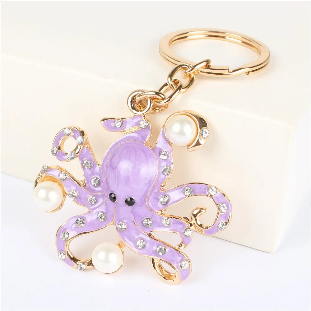 

Purple Octopus Pearl Cute Crystal Charm Purse Handbag Car Key Keyring Keychain Party Wedding Birthday Gift