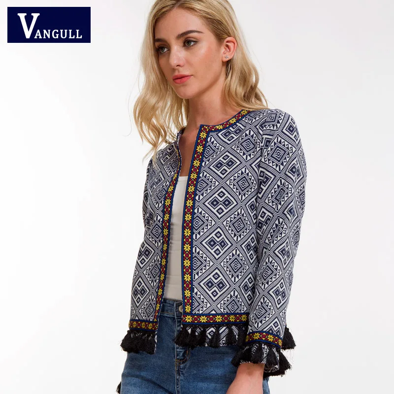 Vangull Bohemian Embroidered Jacket Basic Tassel Vintage Fringe Tape Trim Women Coat 2018 New Long Sleeve Elegant Boho Jacket