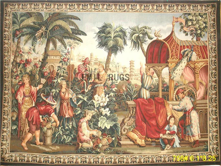 

Tapestry Of Rectangular Shape Chinese Wall Tapestry Antique Aubusson Style Neo Classical Tapestry Bent Tapestry Needle Wool