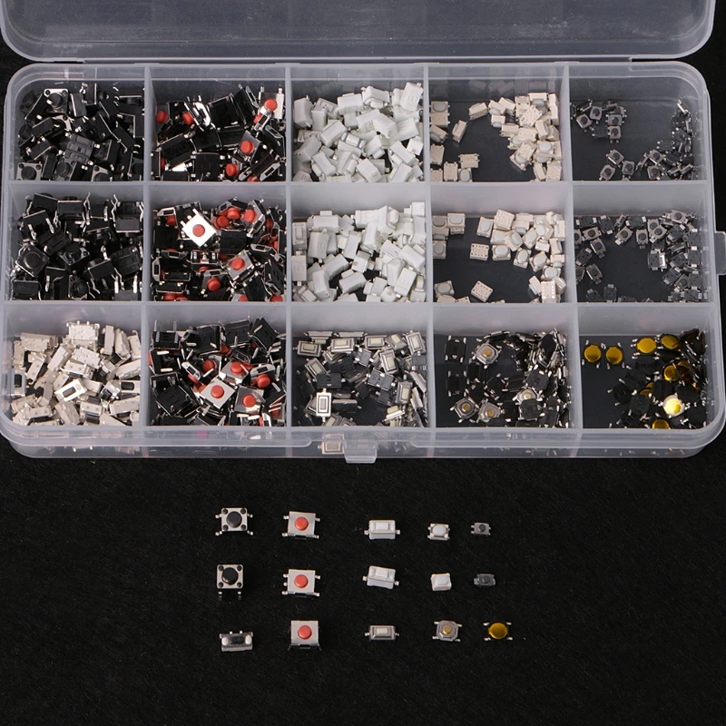 

750Pcs/Set 15 Value Tactile Push Button Switch Momentary Assortment Kit Micro Button Switch