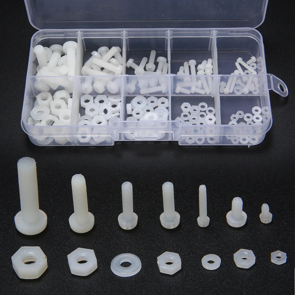 150pcs M2 M2.5 M3 M4 M5 White Nylon Hex Screw Bolt Nut Standoff Spacer Kit Non-magnetic with Plastic Box