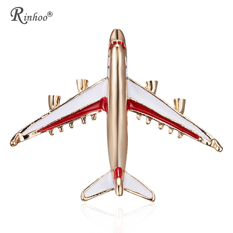 RINHOO 2021 Fashion 3D Little Airplane Brooch Enamel Gold-color Metal Brooches Pin Aircraft Model Jewelry Suit Clothes Clips | Украшения и