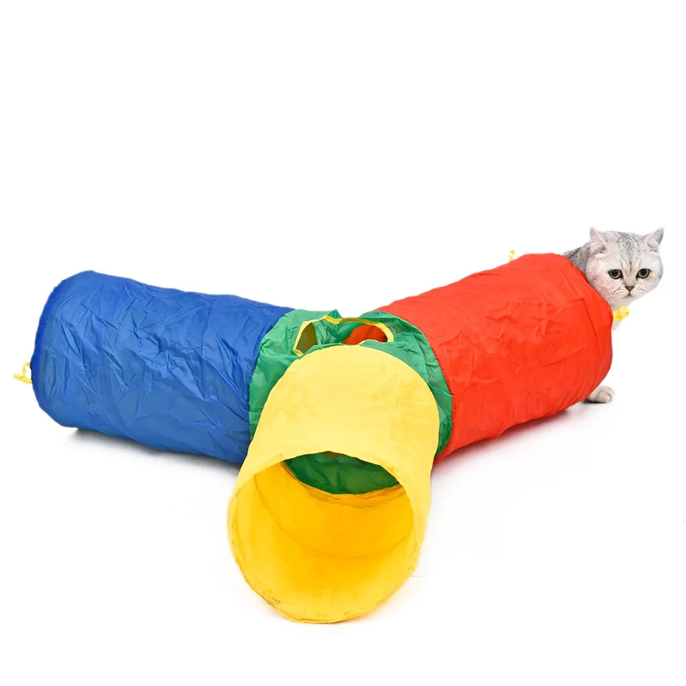 Горячая красочные три способа кошка складной туннель играть Crinkle звук киска игрушка оптом игрушки для кошек кролик играть туннель