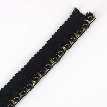 

Beaded Pearls Trim Braided Black Lace Trimming Applique Ribbon Sewing Supplies Accessories for Wedding Dress costumes 20yd/T1231