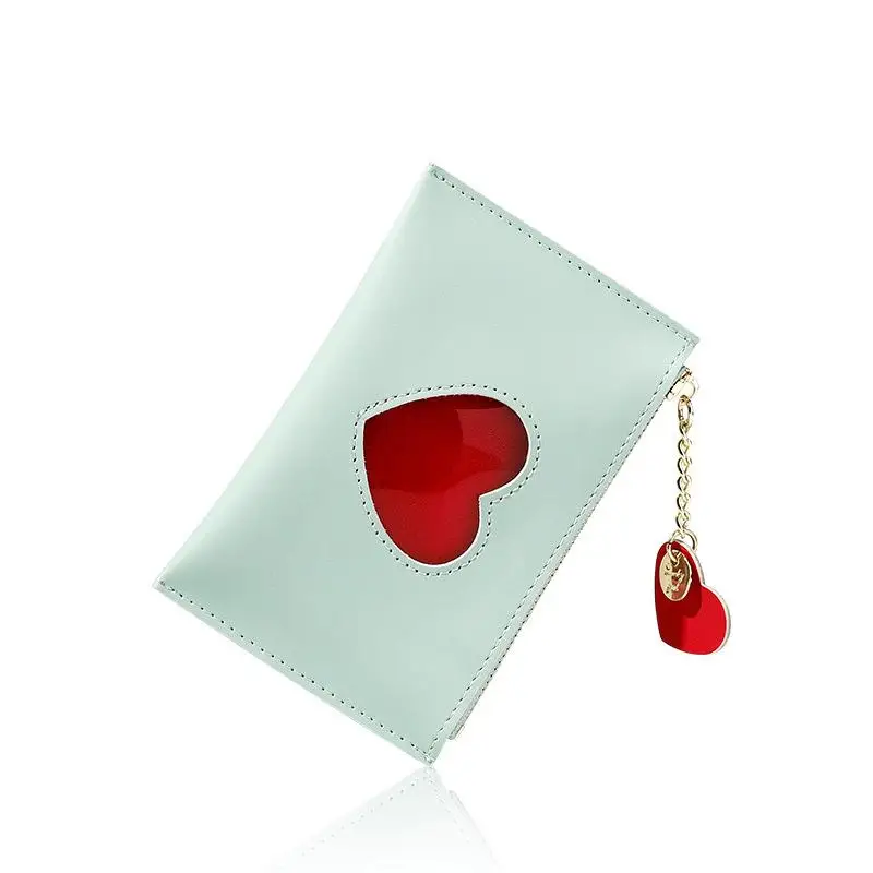 Unishow Sweety Сердце женский держатель для карт корейский стиль женский кошелек для монет сумка милый кошелек на молнии Женский кошелек из искусственной кожи сменный карман для монет - Color: Green