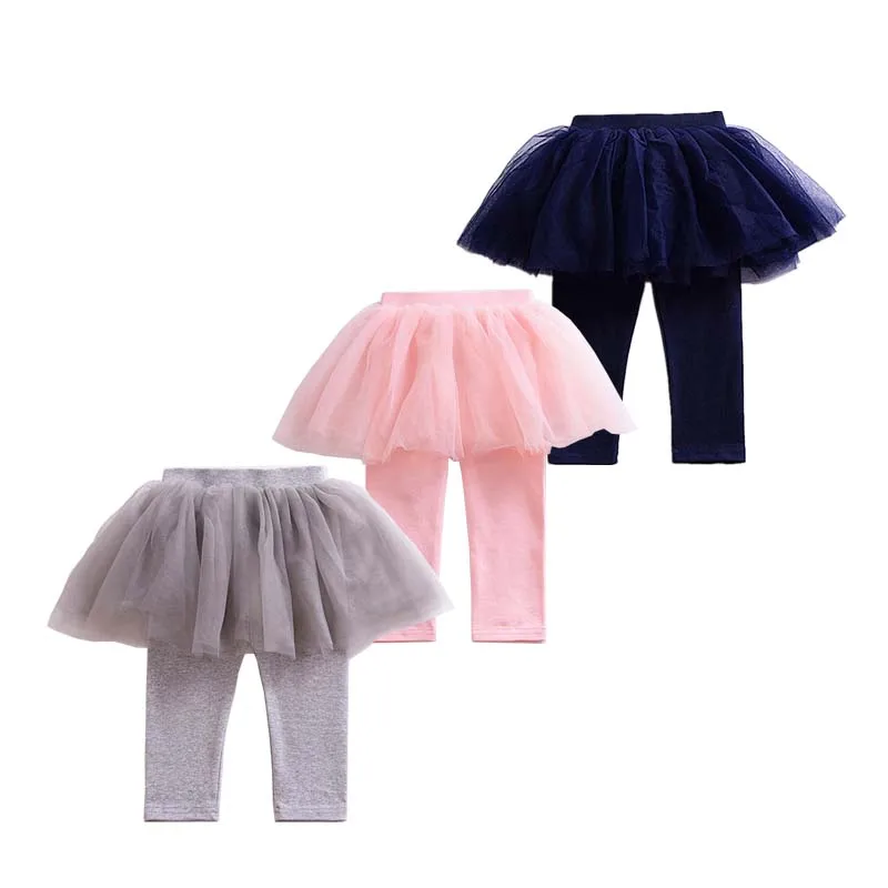 

2019 Autumn Dress Baby Girl Yarn Cotton Fake Two peice pants lace dress Casual Toddler Pants Infant Trousers Kids Clothing