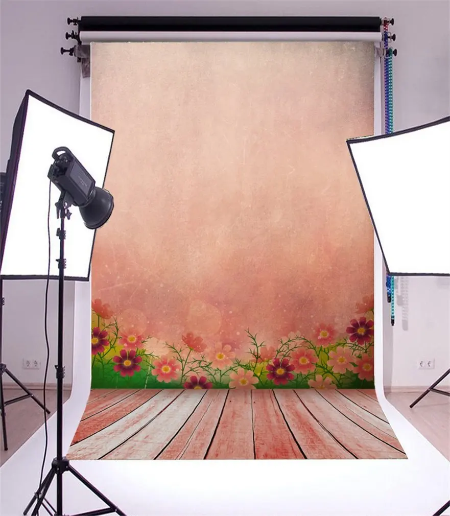

Photography Backdrop Bokeh Halos Abstract Blooming Flowers Wall Stripe Wood Floor Photo Background