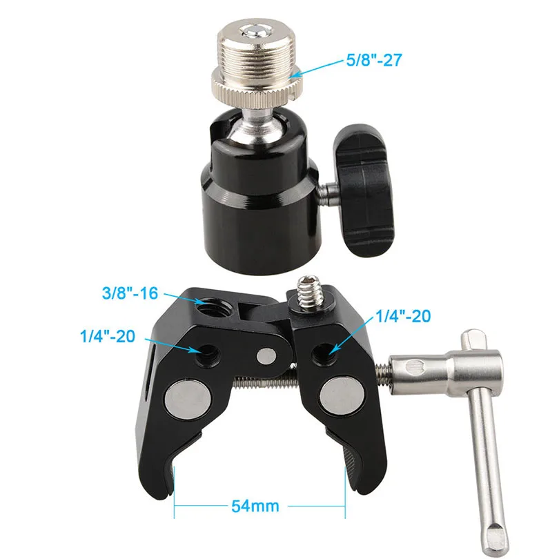 CAMVATE Crab Clamp Ball Head 14 Hot Shoe Mount for microphones Super Clamp Photo Studio Kit For DSLR Rig LCD Monitor C1465 (2)