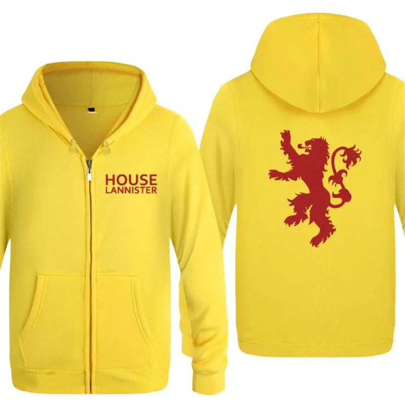 yellow hoodie men 3 Мужская толстовка с капюшоном, Игра престолов, Дом Ланнистеров, толстовки с принтом, мужская хлопковая флисовая куртка на молнии, пальто, Толстовка для катания на коньках в стиле хип-хоп - Цвет: yellow hoodie men 3