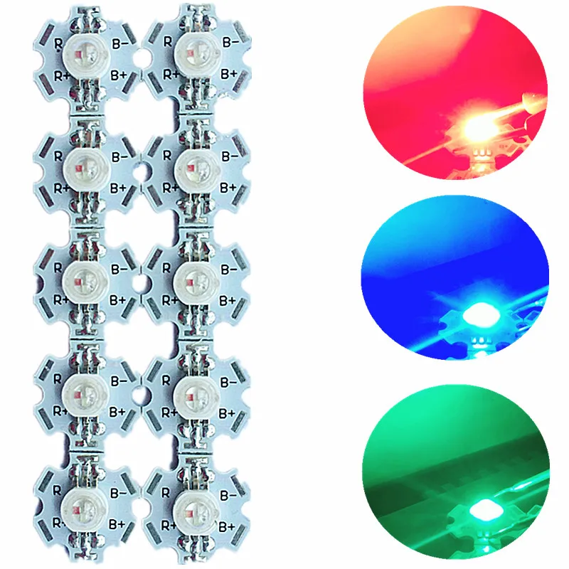 

Freeshipping!10pcs 3W RGB Color High Power 6pin LED Chip Light with 20MM star base for RGB LED Lamp
