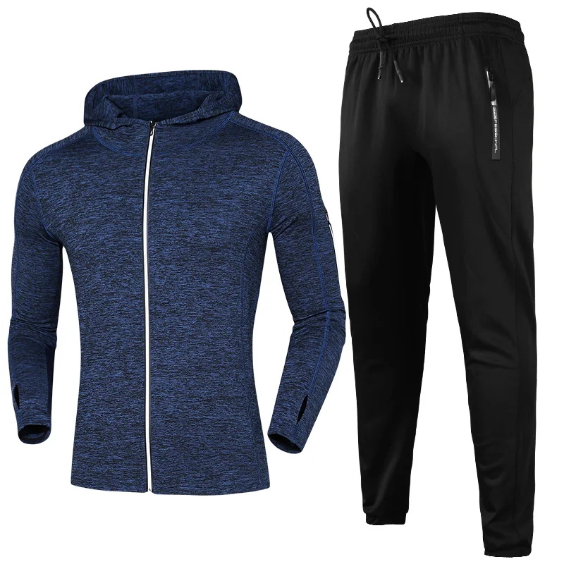 Long Sleeve Running Sets Hooded Men Sport Running Suit Breathable
