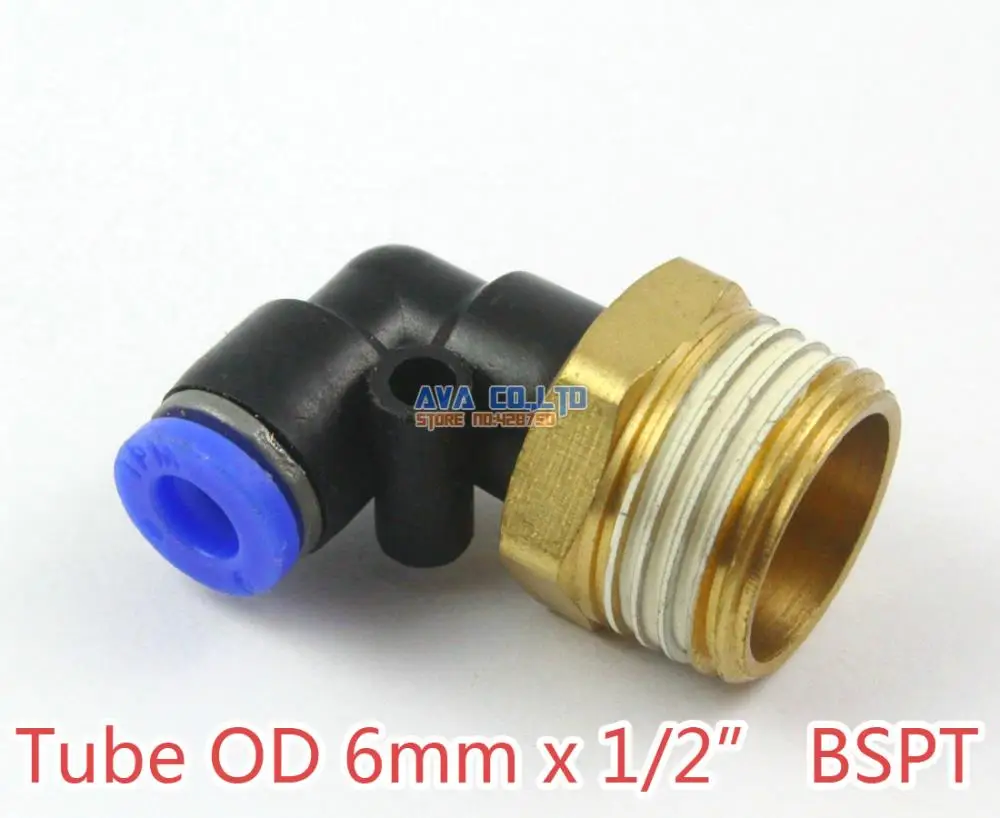 

10 Pieces Tube OD 6mm x 1/2" BSPT Male Elbow Pneumatic Connector Push In To Connect Fitting One Touch Quick Release Air Fitting