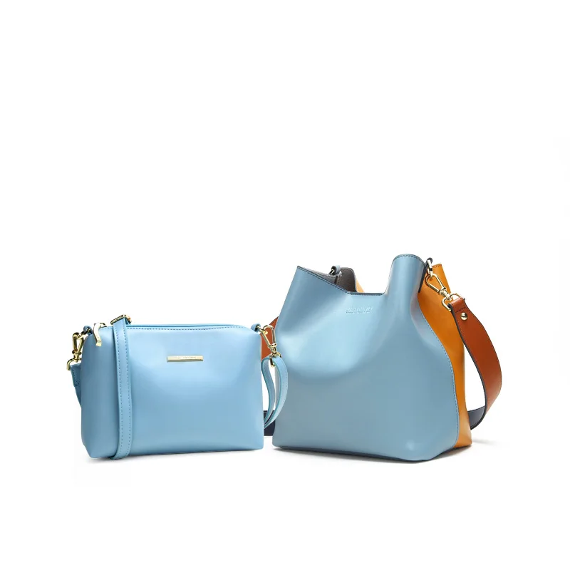 JIANXIU Brand Genuine Leather Shoulder Bags Spell Color Detachable Liner Bucket Bag Luxury Handbag