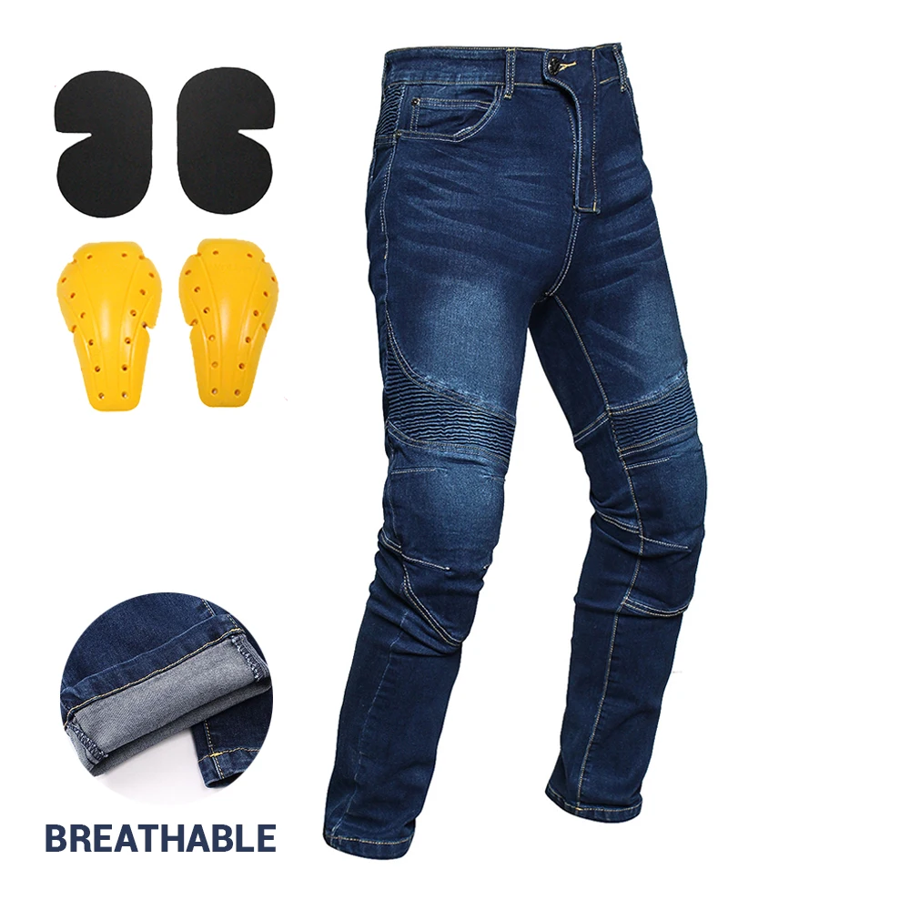 Мотоциклетные брюки мужские ретро летние дышащие мотоциклетные джинсы мото Защита Мотоциклетные брюки для мотокросса мото брюки - Цвет: 17-MC-1701 Blue