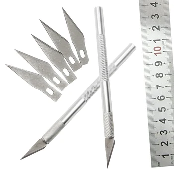 

Metal Handle Scalpel Blade Knife Wood Paper Cutter Craft Pen Knives + 5pcs Blades DIY Engraving Sculpture Hand Tools