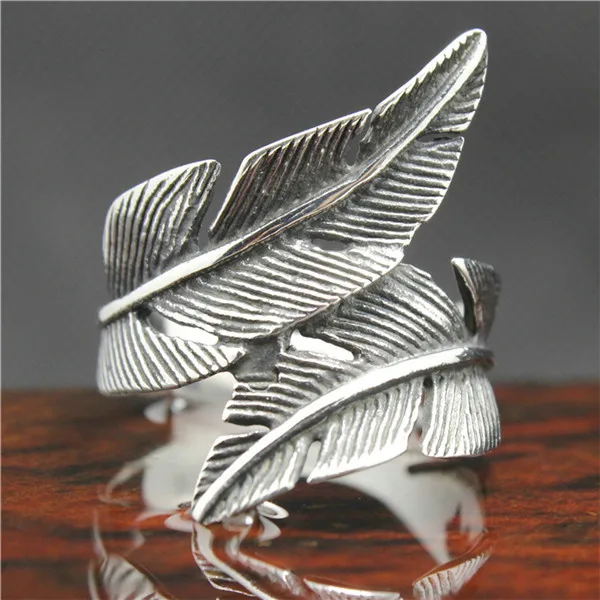 Newest 316L Stainless Steel Feather Mens Ring Band Party Cool Feather