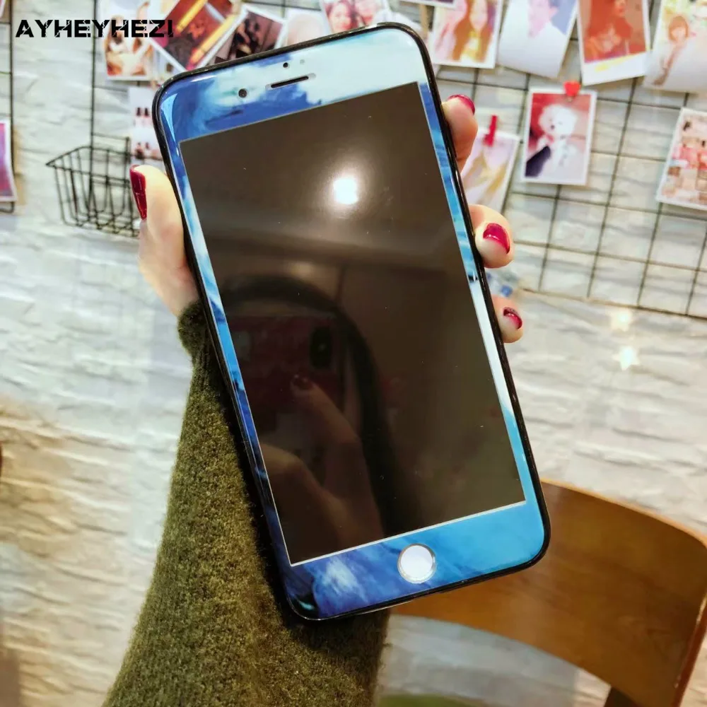 

Granite Marble Colorful Painting Soft Edge Full Coverage Tempered Glass Screen Protector Film For iPhone 8 7 6S 6 plus insta hot
