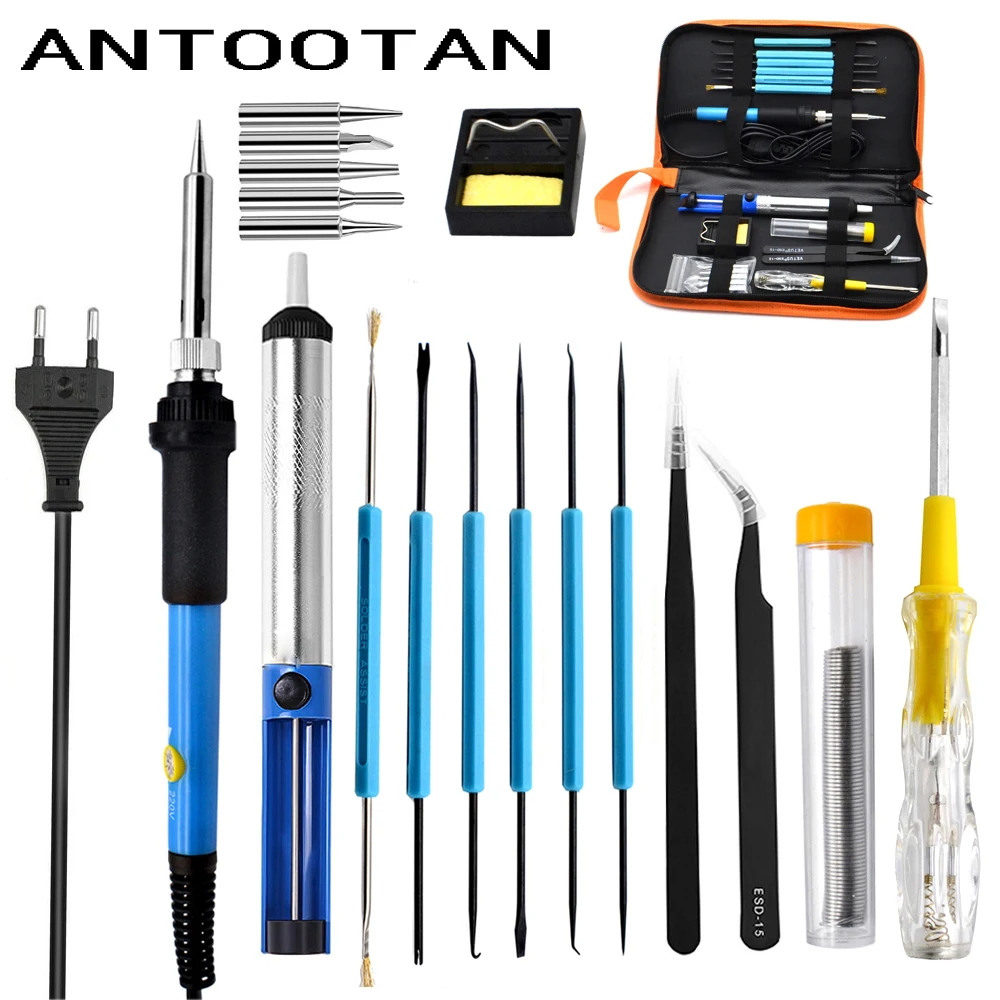 60W 220V Portable Soldering Iron Adjustable Temperature Iron Tips Welding Repair Tool kit Tweezers EU Plug 60W 220V Portable Soldering Iron Adjustable Temperature Iron Tips Welding Repair Tool kit Tweezers EU Plug