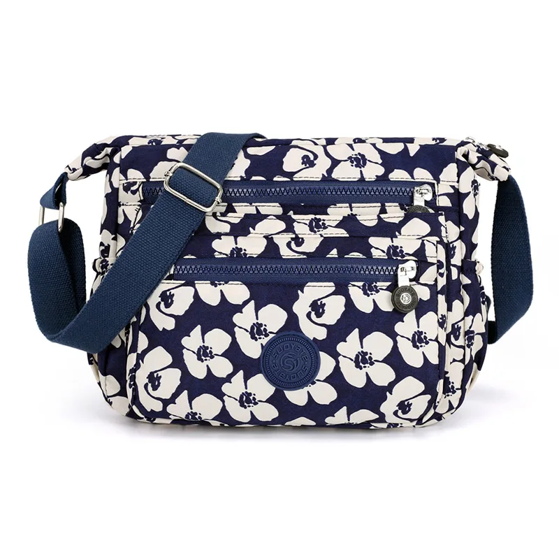 Women Fashion Floral Printed Zipper Shoulder Bag Waterproof Nylon Flap Crossbody Bag Plaid ...