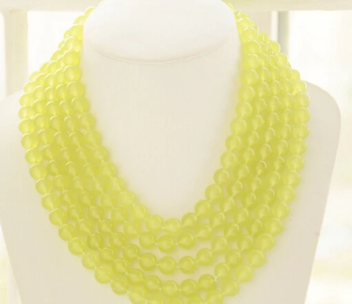 

0001484 Long 10mm round lemon-green jade bead necklace 100inch
