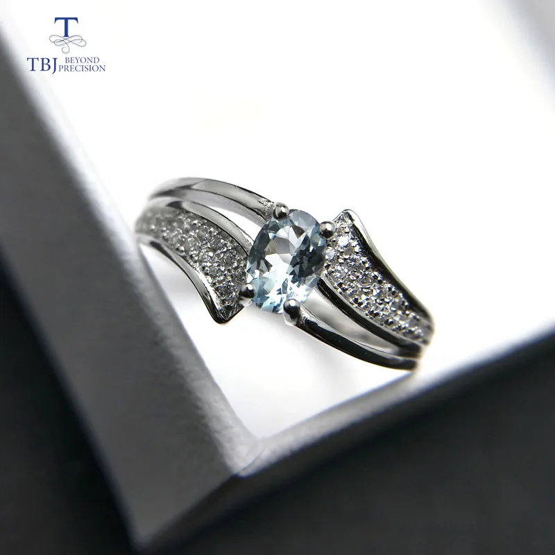 TBJ, элегантное и классическое кольцо с натуральным аквамарином, кольцо из стерлингового серебра 925 пробы для женщин и девушек, Подарок на годовщину с коробкой